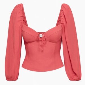 Aritzia Wilfred Novella Blouse - Rosy Red Crepe Long Sleeve Top